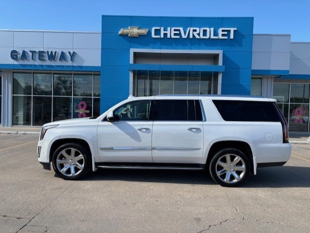 2017 Cadillac Escalade ESV Luxury in Crystal White Tricoat — front three-quarter view