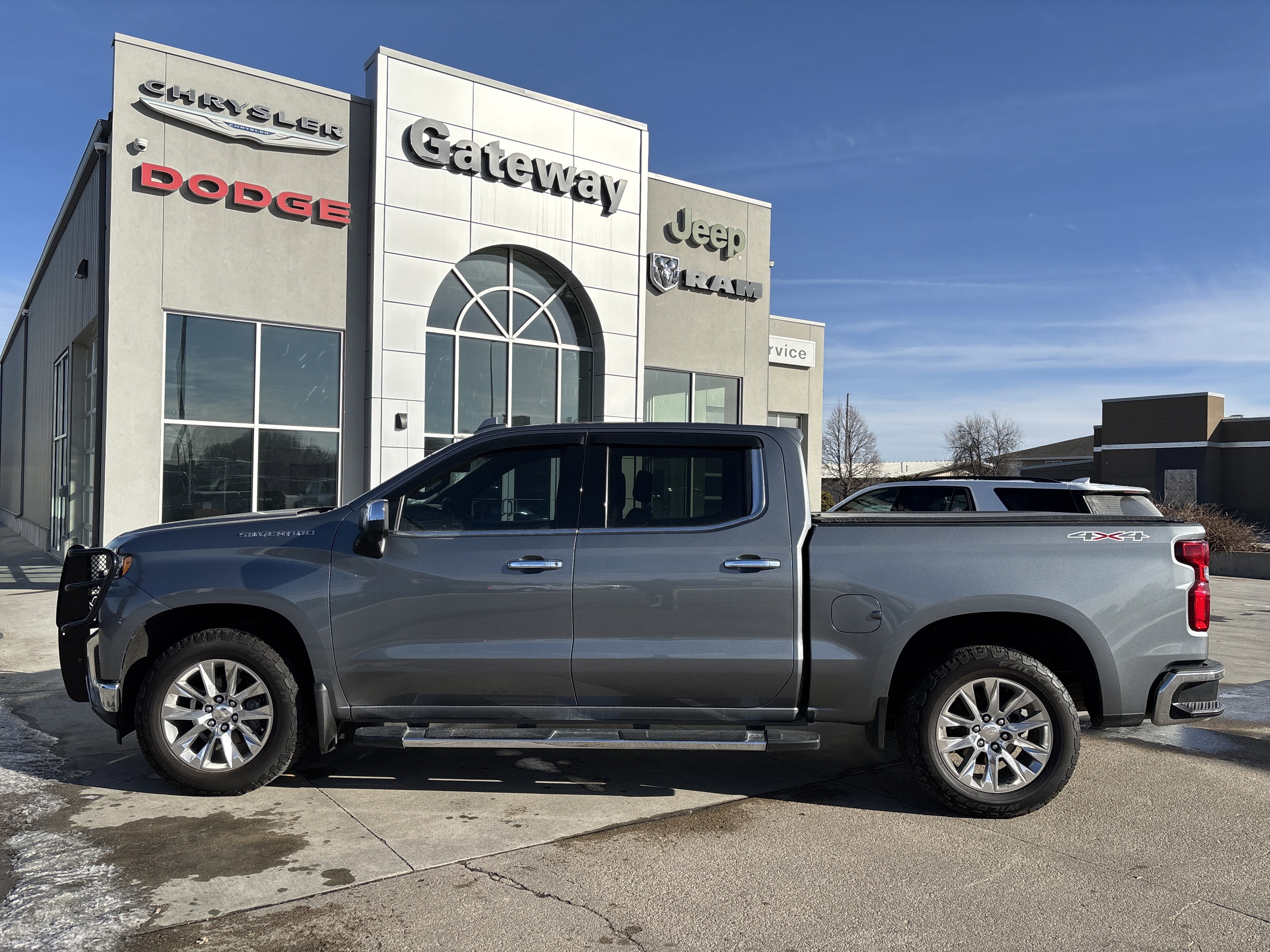 2019 Chevrolet Silverado 1500 LTZ in Satin Steel Metallic — front three-quarter view